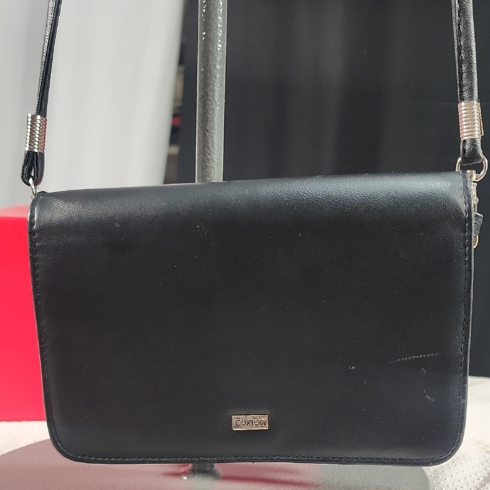 Buxton Black Vegan Leather Crossbody Bag/ Wristlet - Picture 2 of 13